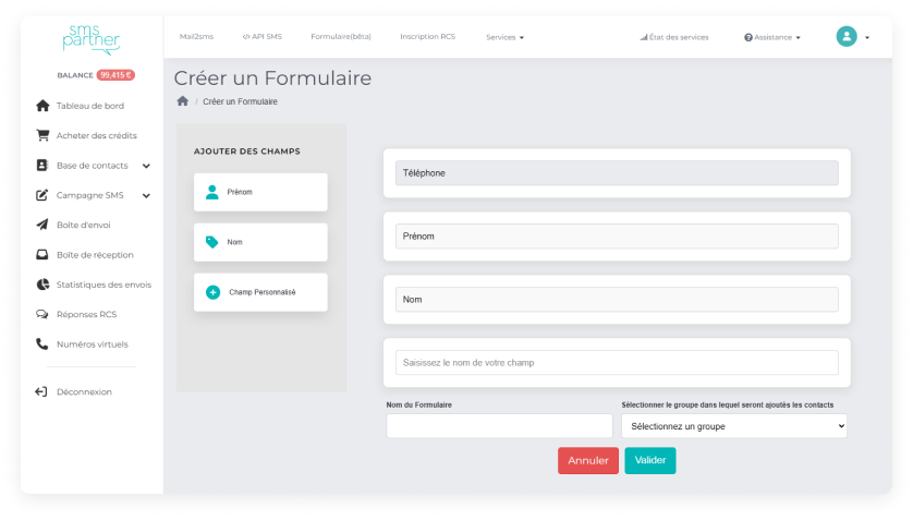 Créer un formulaire SMS Partner